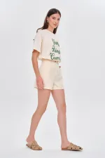 Oversize Baskılı Kısa Kollu Kadın Tişört %100 Pamuk