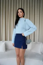 Yırtmaçlı Mini Kaşe Etek