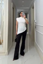 Vatkalı Asimetrik Sıfır Kol Bluz