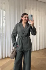 Çizgili Ceket pantolon Kadın Takım