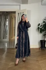 Desenli Dökümlü Şifon Elbise