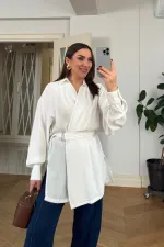 Kruvaze Kemerli Uzun Kollu Bluz
