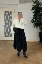 Floral Patterned Asymmetrical Midi Skirt