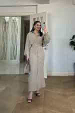 Kuşak Detaylı Uzun Kollu Gömlek Elbise