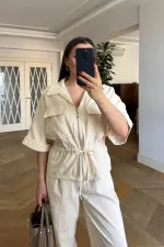 Women's Jacket and Trousers Suit with Drawstring Waist Women's Jacket and Trousers Suit with Drawstring Waist