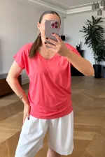 Ön Arka V Kısa Kollu Kadın Tişört