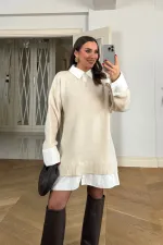 Gömlek Detaylı Mini Triko Elbise