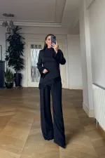 Dik Yaka Dantel Detaylı Asimetrik Bluz