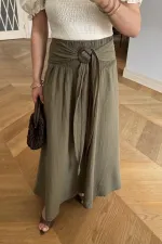 Beli Lastikli Müslin Midi Etek