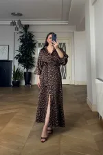 Leopar Desenli Gömlek Elbise