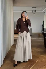 V Yaka Fitilli Uzun Kollu Bluz