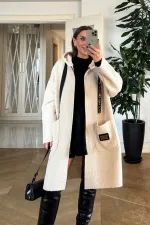 Kapüşonlu Buklet Kadın Ceket