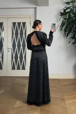 Sırt Dekolteli Puantiyeli Elbise