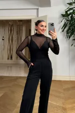 Dik Yaka Transparan Tül Bluz