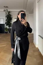 Kruvaze Bağlamalı Uzun Kollu Bluz