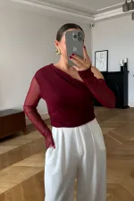 Drapeli Asimetrik Kesim Tül Bluz