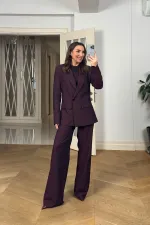 Kruvaze Çizgili Blazer Ceket Pantolon Kadın Takım Kruvaze Çizgili Blazer Ceket Pantolon Kadın Takım