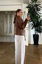 Suni Deri Çıtçıtlı Kadın Ceket