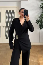 Kruvaze Düğmeli Ceket Pantolon Kadın Takım