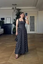 Square Neck Polka Dot Strappy Midi Dress Square Neck Polka Dot Strappy Midi Dress