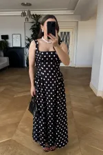 Square Neck Polka Dot Strappy Midi Dress Square Neck Polka Dot Strappy Midi Dress