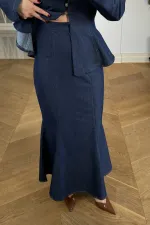 Vücüda Oturan Gömlek Etek Denim Takım