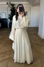 Gathered Detail Blouse and Skirt Set in Tencel Gathered Detail Blouse and Skirt Set in Tencel