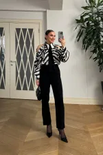 Omuz Dekolteli Desenli Uzun Kollu Bluz