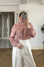 Chemisier à manches longues et col châle à motifs