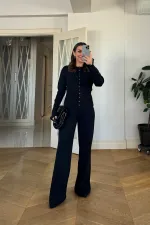 Bisiklet Yaka Çıtçıt Detaylı Triko Takım