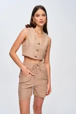 Keten Yelek Şort Kadın Takım