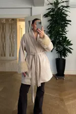 Şal Yaka Kuşaklı Kaşe Kadın Ceket