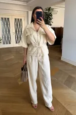 Women's Jacket and Trousers Suit with Drawstring Waist Women's Jacket and Trousers Suit with Drawstring Waist