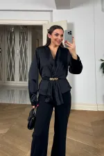 Kruvaze Yaka Uzun Kollu Bluz