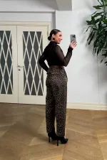 Kemerli Leopar Desenli Kadın Pantolon