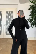 Dik Yaka Fitilli Uzun Kollu Bluz