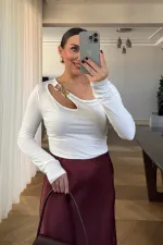 Asymmetrical Neckline Long-Sleeved Blouse