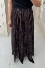 Desenli Uzun Şifon Etek