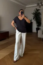 Ön Arka V Kısa Kollu Kadın Tişört