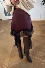 Dantelli Saten Mini Etek