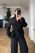 Hakim Yaka Bel Büzgülü Kadın Gömlek