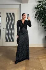 Sırt Dekolteli Puantiyeli Elbise