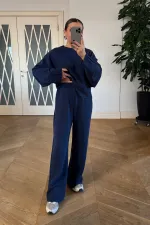 Ensemble sweat-shirt à col bateau et pantalon pour femme