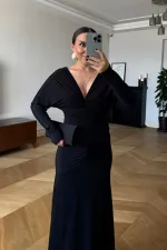 Büzgülü Uzun Kollu Uzun Elbise