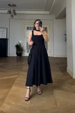 Square Neck Strappy Midi Dress