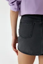 Asimetrik Kesim Mini Kot Etek