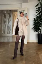 Women's Buttoned Jacket with Scarf Detail