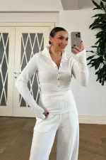 Dik Yaka Fitilli Uzun Kollu Bluz