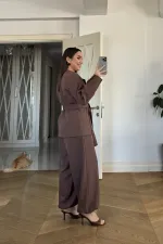 Kuşaklı Ceket Pantolon Kadın Takım