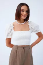 Balon Kol Gipeli Bej Bluz Tuba Butik